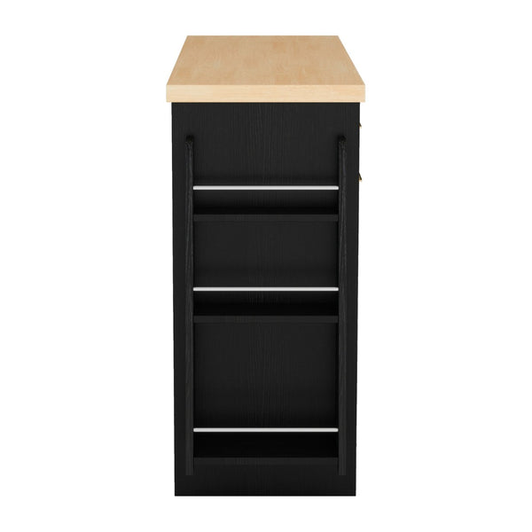 English Elm Trexm Farmhouse Kitchen Sideboard with Hidden Trash Cabinet and Built-in Spice Rack Black XW000027AAB