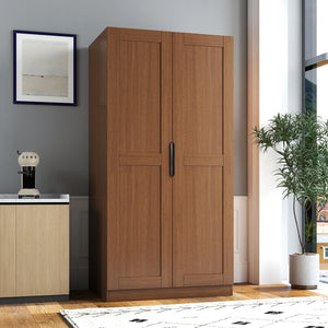 English Elm 62.99In Kitchen Pantry Cabinet - Stylish Walnut Storage Sideboard With Doors & Adjustable Shelves W331S00188