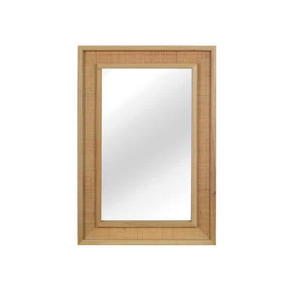 English Elm Natural Rattan Wrapped Solid Wood Rectangular Mirror Handcrafted Farmhouse Bathroom Entryway Natural Wood W2203P436617
