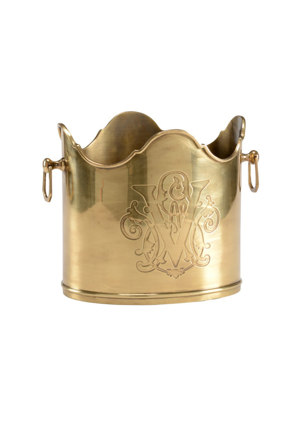 Wildwood Vanderbilt Brass Wine Chiller With Antique Patina And George W. Vanderbilt Monogram—Elegant Tablepiece 9h x 12w x 8.25d 295530
