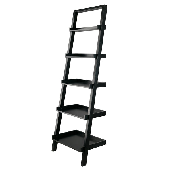 Winsome Wood Bellamy 5-tier Leaning Shelf In Black - Stylish Space-saver For Modern Homes, Perfect For Small Areas Black Solid ,Composite Wood 29553-winsome-wood