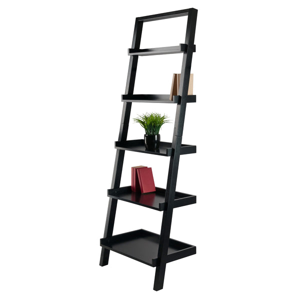 Winsome Wood Bellamy 5-tier Leaning Shelf In Black - Stylish Space-saver For Modern Homes, Perfect For Small Areas Black Solid ,Composite Wood 29553-winsome-wood