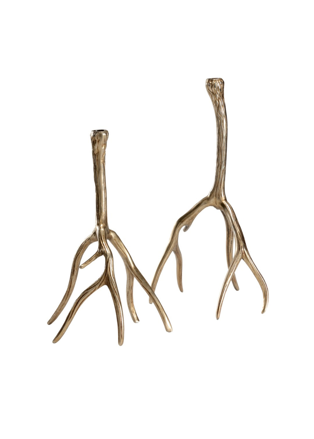 Wildwood Antler Sculptural Candlesticks In Antique Brass Finish, Assorted Sizes For Mantel & Table Decor 295540