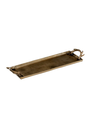 Wildwood Diana Antique Brass Rectangular Tray With Sculpted Antler Handles — Luxe Serving, Display & Entryway Organizer 295549