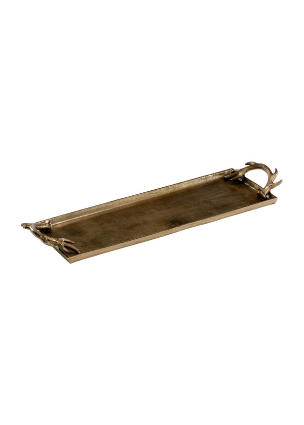 Wildwood Diana Antique Brass Rectangular Tray With Sculpted Antler Handles — Luxe Serving, Display & Entryway Organizer 295549