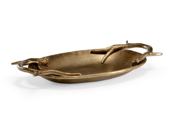 Wildwood Diana Antique Brass Oval Tray With Sculptural Antler Handles — Large 22.5" Serving & Display Centerpiece 295550
