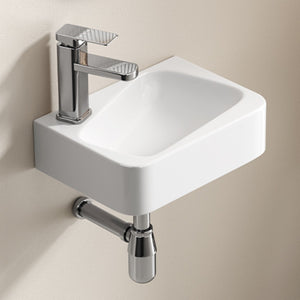 English Elm Floating Wall Mounted Ceramic Bathroom Sink Compact Rectangle White Porcelain Vanity W3402P362900
