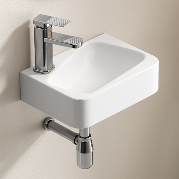 English Elm Floating Wall Mounted Ceramic Bathroom Sink Compact Rectangle White Porcelain Vanity W3402P362900
