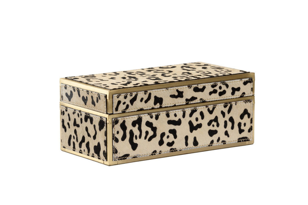 Wildwood Boxed Leopard Hair-On-Hide Storage Box With Brass Trim, Felt-Lined Lid For Luxe Modern DéCor 295603