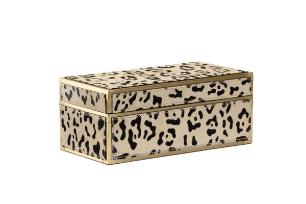 Wildwood Boxed Leopard Hair-On-Hide Storage Box With Brass Trim, Felt-Lined Lid For Luxe Modern DéCor 295603