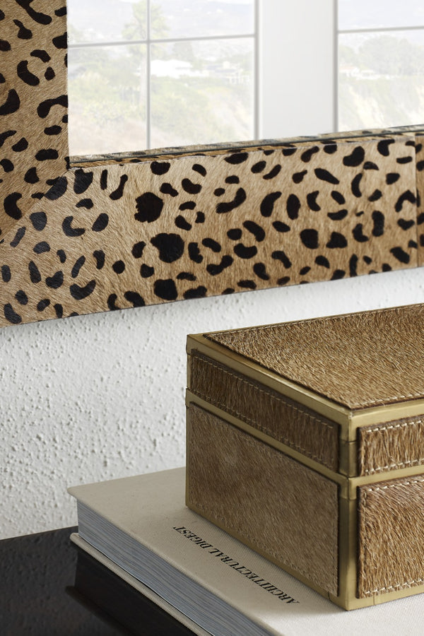 Wildwood Boxed Tan Hair-On-Hide Storage Box With Brass Trim, Felt-Lined Interior, Removable Lid, 5X12x6" Stylish Organizer 295604