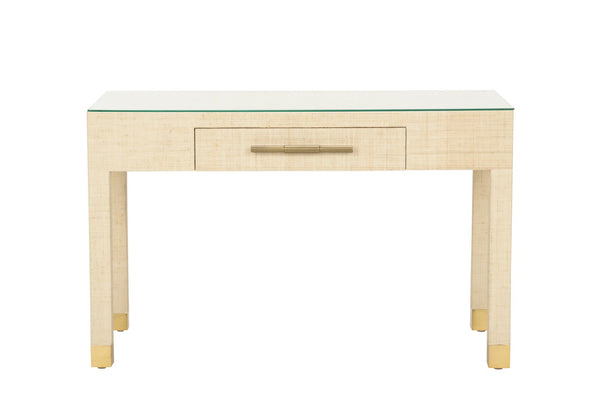 Wildwood Sophisticate Natural Console Table With Tempered Glass Top, SaguaráN Wood Veneer, Soft-Closing Drawer (48"W) 295608