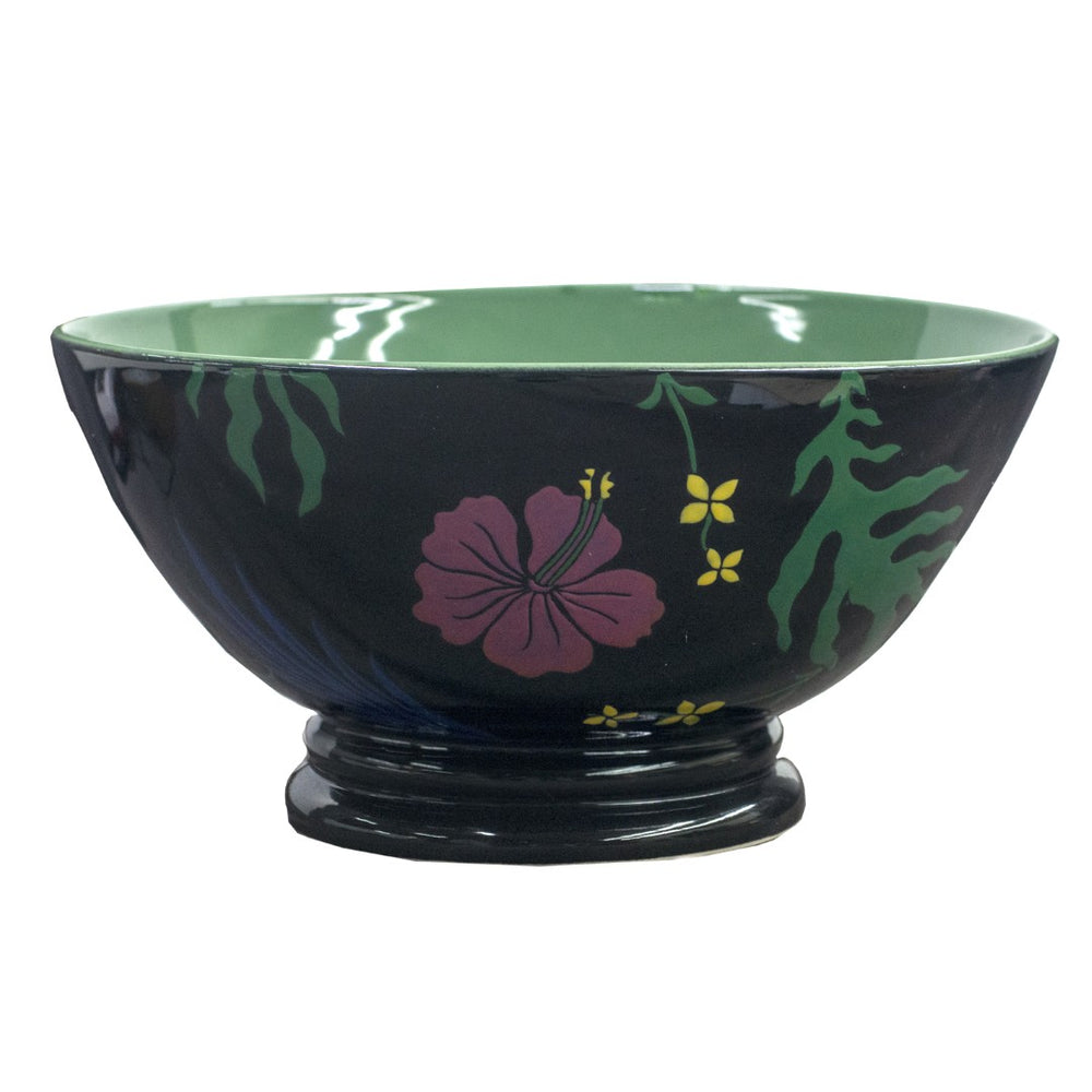 Wildwood Garden Party Bowl By Cheryl Luckett — Hand-Painted Floral Centerpiece On Deep Black For Stylish Tablescapes 295617