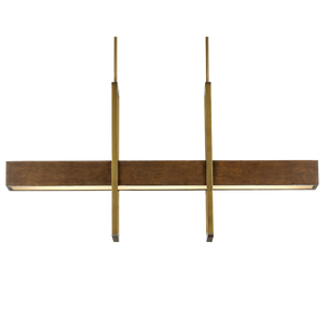 Tonbridge Modern Linear Chandelier - Chestnut Wood & Brass with Acrylic Diffuser, 3 Lights, Dimmable