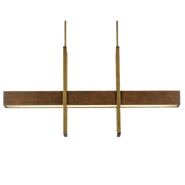 Tonbridge Modern Linear Chandelier - Chestnut Wood & Brass with Acrylic Diffuser, 3 Lights, Dimmable