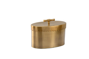 Wildwood Buttercup Brass Decorative Storage Box With Scalloped Edge, Bamboo Handle & Antique Brass Patina For Elegant Organization And Display 6.5h x 8.75w x 5d 295624