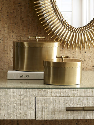 Wildwood Buttercup Brass Decorative Storage Box With Scalloped Edge, Bamboo Handle & Antique Brass Patina For Elegant Organization And Display 6.5h x 8.75w x 5d 295624