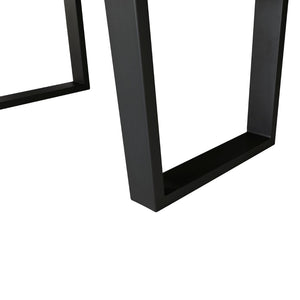 English Elm Modern Oak Veneer Dining Table with Six Cream Upholstered Chairs Black Metal Base B011S01606