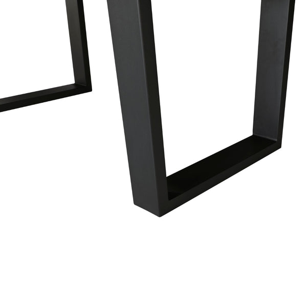 English Elm Modern Oak Veneer Dining Table with Six Cream Upholstered Chairs Black Metal Base B011S01606