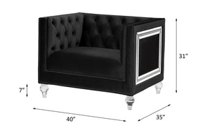 English Elm Heibero Black Velvet Chair with Button Tufted Mirrored Trim, Acrylic Legs & 7" Full Foam Seat B2726P284210