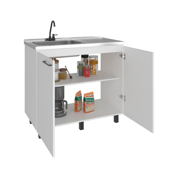 English Elm Napoles Freestanding Stainless Steel Utility Sink with Deep Basin for Laundry Rooms White B200S00454