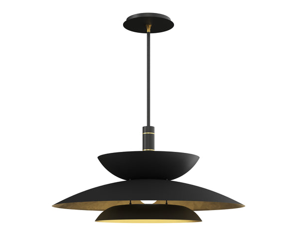 Sunpan Timea Pendant Light - Modern Tiered Dome Design in Matte Black & Brass for Stunning Home Illumination