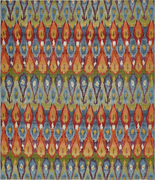 Unique Loom Outdoor Modern Ikat Machine Made Ikat Rug Multi, Burgundy/Gold/Green/Navy Blue/Orange/Red/Olive 10' 0" x 12' 2"