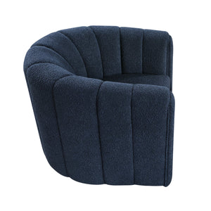 English Elm Modern Swivel Chair with Ottoman in Bouclé Fabric, Solid Wood Frame, Cozy Curved Design for Living Rooms Blue 32 L x 31 W x 31.25 H B011P281845