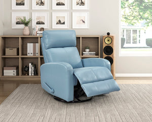 English Elm Glider Top Grain Leather Swivel Recliner Chair – Blue Comfort, 360° Glide, Solid Wood Frame, Luxury B011P330087