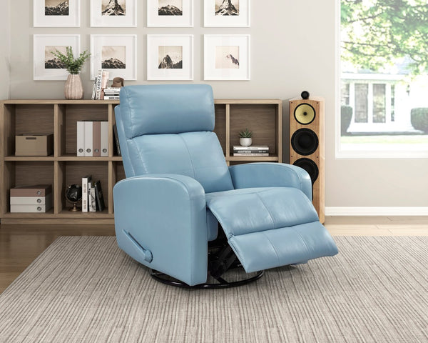 English Elm Glider Top Grain Leather Swivel Recliner Chair – Blue Comfort, 360° Glide, Solid Wood Frame, Luxury B011P330087