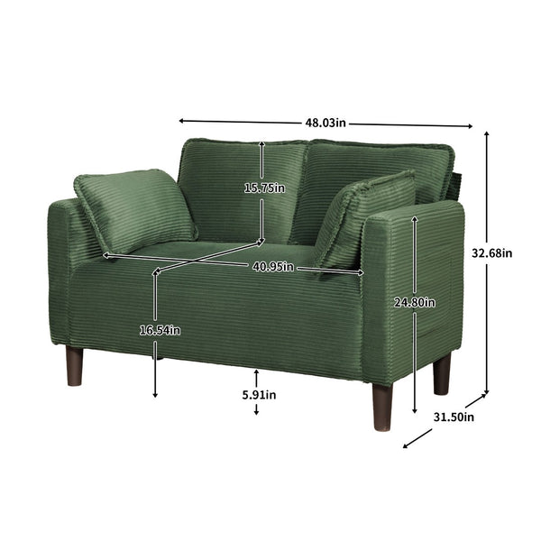 English Elm 48" Corduroy Compact Loveseat with Side Pocket Solid Wood Frame for Small Spaces Dark Green W2715P409866