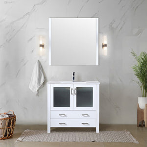 English Elm White 36 in. Bathroom Vanity with Scratch-Resistant White Ceramic Top, Chrome Faucet & 34" Mirror B2731S01288