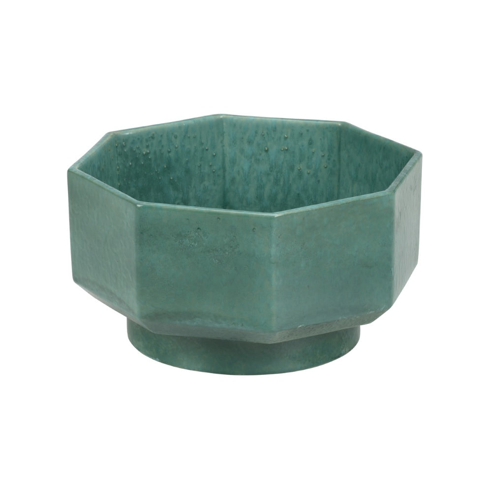 Wildwood Markus Pedestaled Ceramic Bowl With Hexagonal Silhouette, Marine Reactive Glaze, 15" Centerpiece 295808