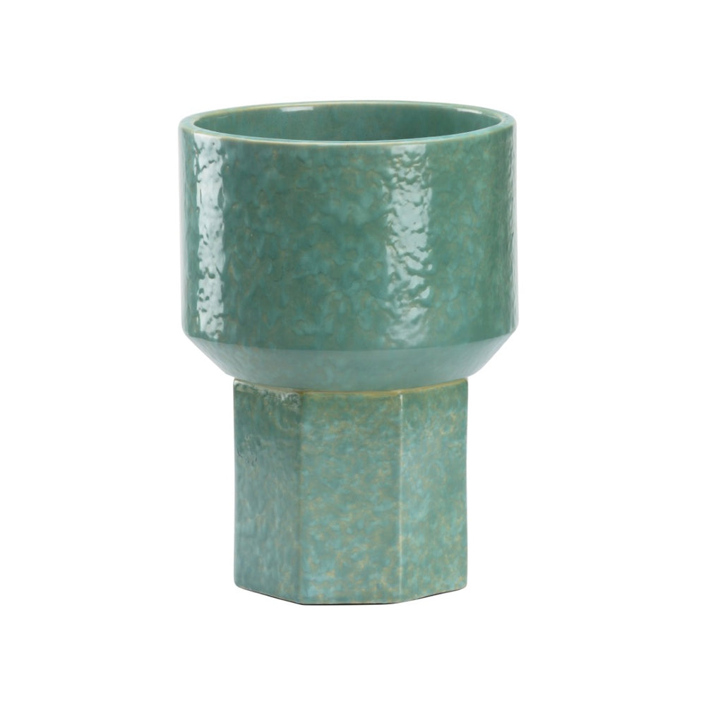 Wildwood Markus Hexagonal Vase With Marine Reactive Glaze — 11" Centerpiece Ceramic Pedestal For Florals & Decor 295809