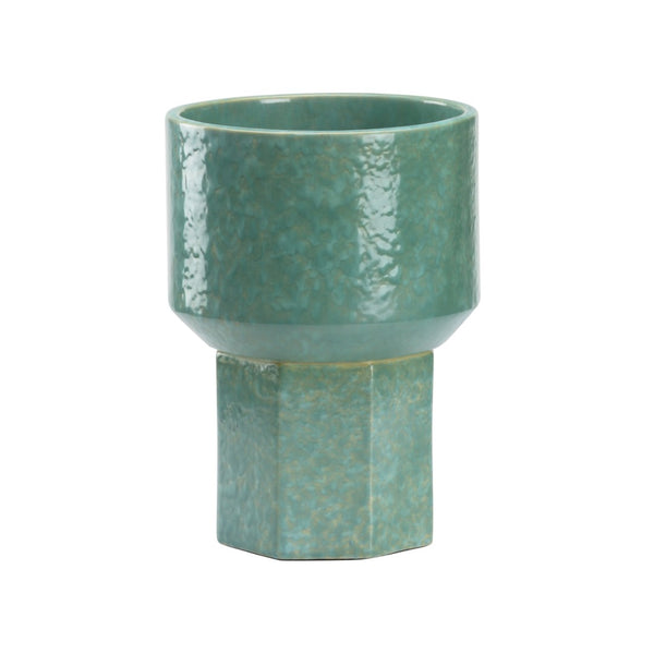 Wildwood Markus Hexagonal Vase With Marine Reactive Glaze — 11" Centerpiece Ceramic Pedestal For Florals & Decor 295809