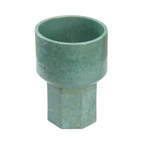 Wildwood Markus Hexagonal Vase With Marine Reactive Glaze — 11" Centerpiece Ceramic Pedestal For Florals & Decor 295809