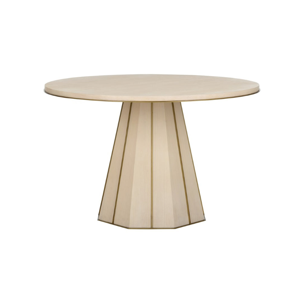 Wildwood Clint Rift-Cut White Oak Center Table With Brass-Edged Round Top, Hexagonal Base, Modern Luxury (96) 295815