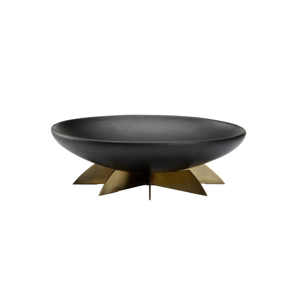 Wildwood Tilling Bowl Small Matte Black Ceramic On Antique Brass Fins — Sculptural Centerpiece For Modern Spaces 295820