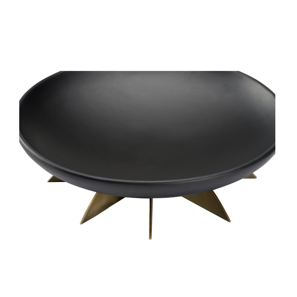 Wildwood Tilling Bowl Small Matte Black Ceramic On Antique Brass Fins — Sculptural Centerpiece For Modern Spaces 295820