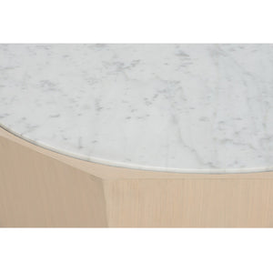 Wildwood Laurence Honed Carrera Marble Top Coffee Table With Rift-Cut White Oak Base, Sculptural Inverted Pairable 295821