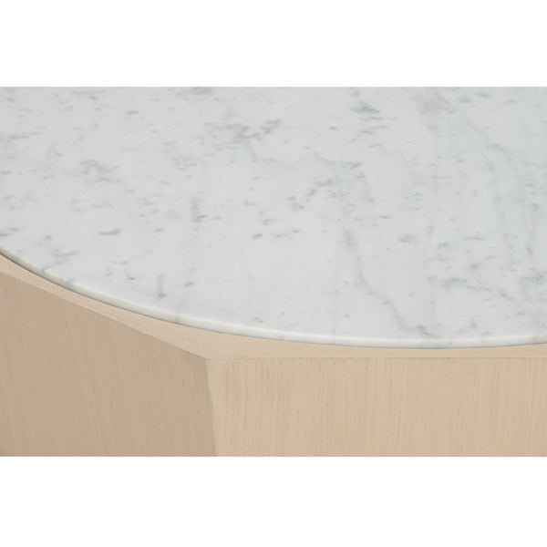 Wildwood Laurence Honed Carrera Marble Top Coffee Table With Rift-Cut White Oak Base, Sculptural Inverted Pairable 295821