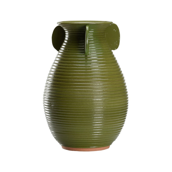 Wildwood June Vase Hand-Crafted In Italy — 20.5" Sculptural Ceramic Accent With Semi-Matte Green Glaze, Rustic Elegance 295833
