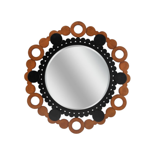 Wildwood Gwen Sculptural Wall Mirror In Black Lacquer & Walnut, 44.5" Statement Mirror With Beveled Glass 295835