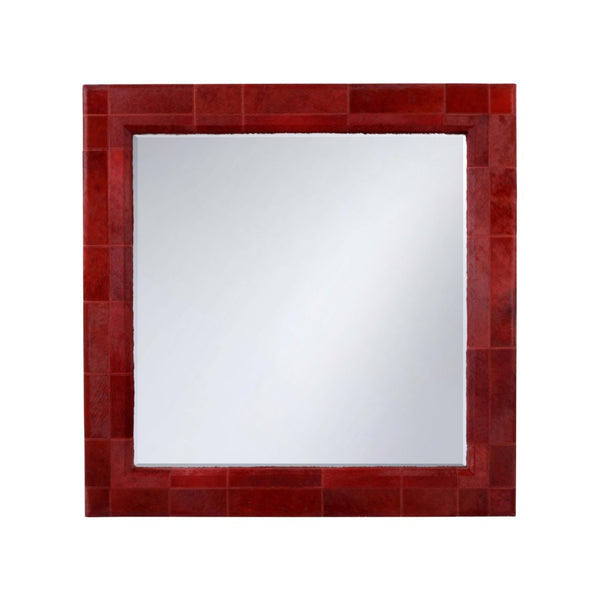 Wildwood Taurus Large Quilted Hair-On-Hide Wall Mirror 54" Square — Artisan Tan Finish, Textured Statement Piece Red 295837