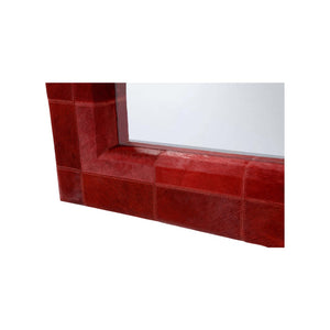 Wildwood Taurus Large Quilted Hair-On-Hide Wall Mirror 54" Square — Artisan Tan Finish, Textured Statement Piece Red 295837