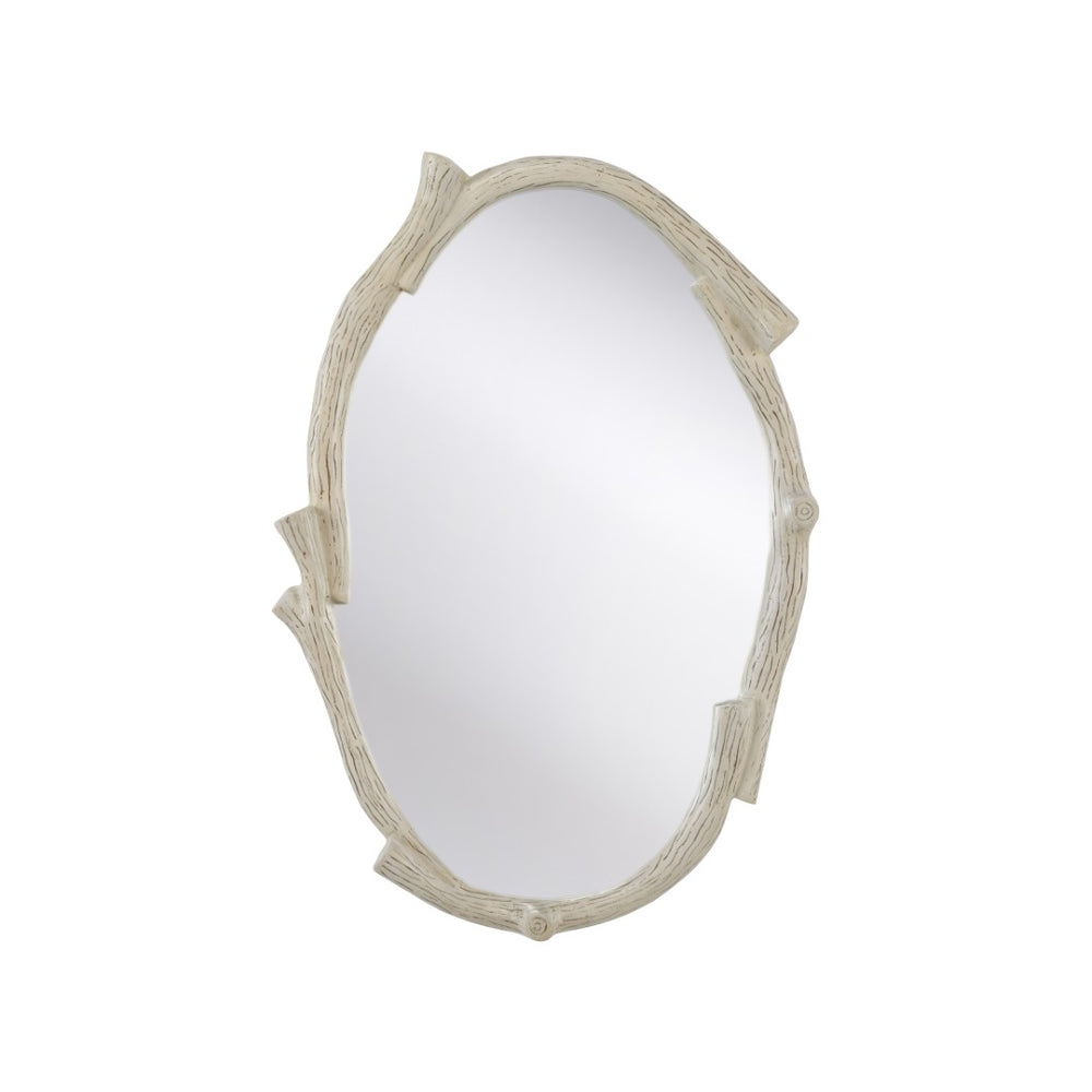 Wildwood Timber Oval Mirror With Faux Bois Forged Iron Frame, Antique White 37" X 26" Stylish Wall Accent 295838