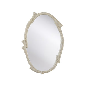 Wildwood Timber Oval Mirror With Faux Bois Forged Iron Frame, Antique White 37" X 26" Stylish Wall Accent 295838