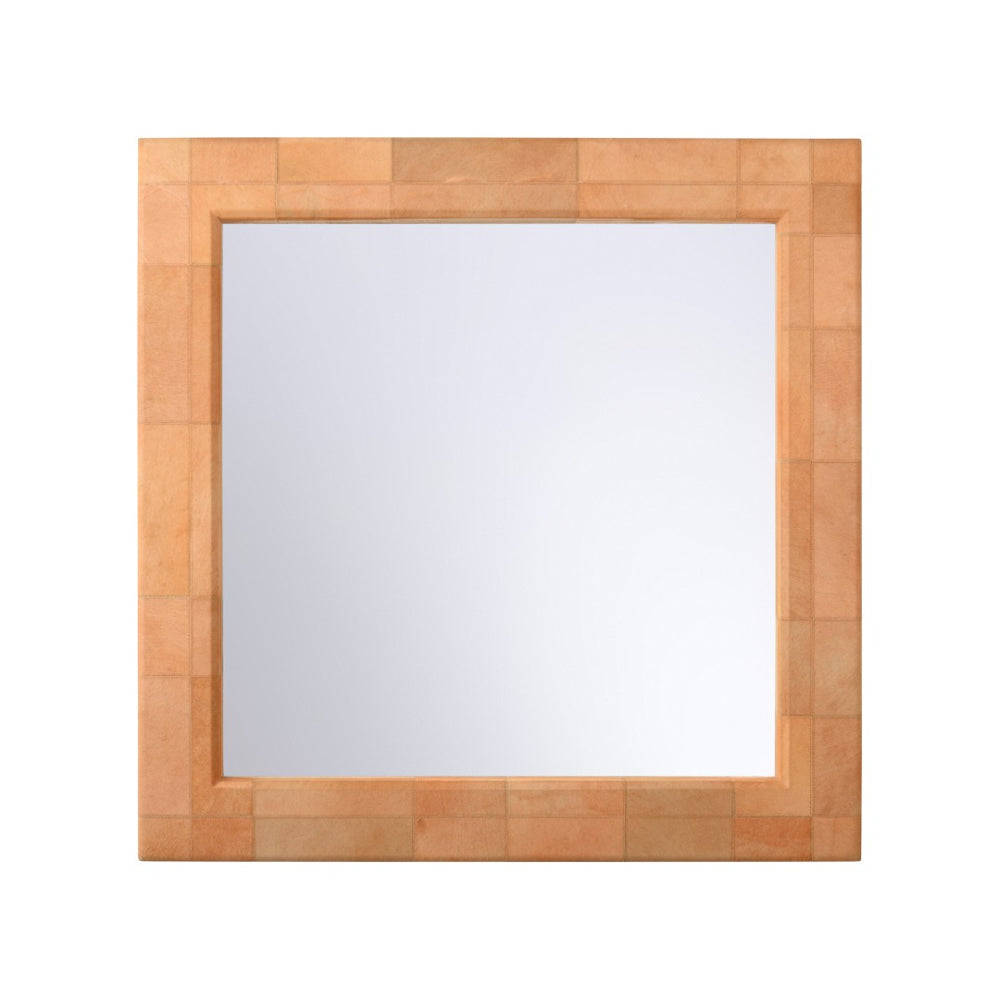 Wildwood Taurus Large Quilted Hair-On-Hide Wall Mirror 54" Square — Artisan Tan Finish, Textured Statement Piece Brown 295849