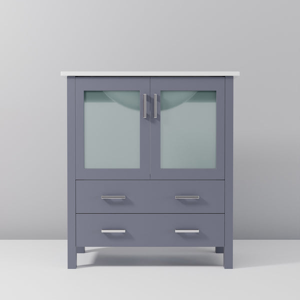 English Elm Dark Grey Bath Vanity 30 In. W X 18.25 In. D With White Ceramic Top - Modern Storage Solution! B2731P260423