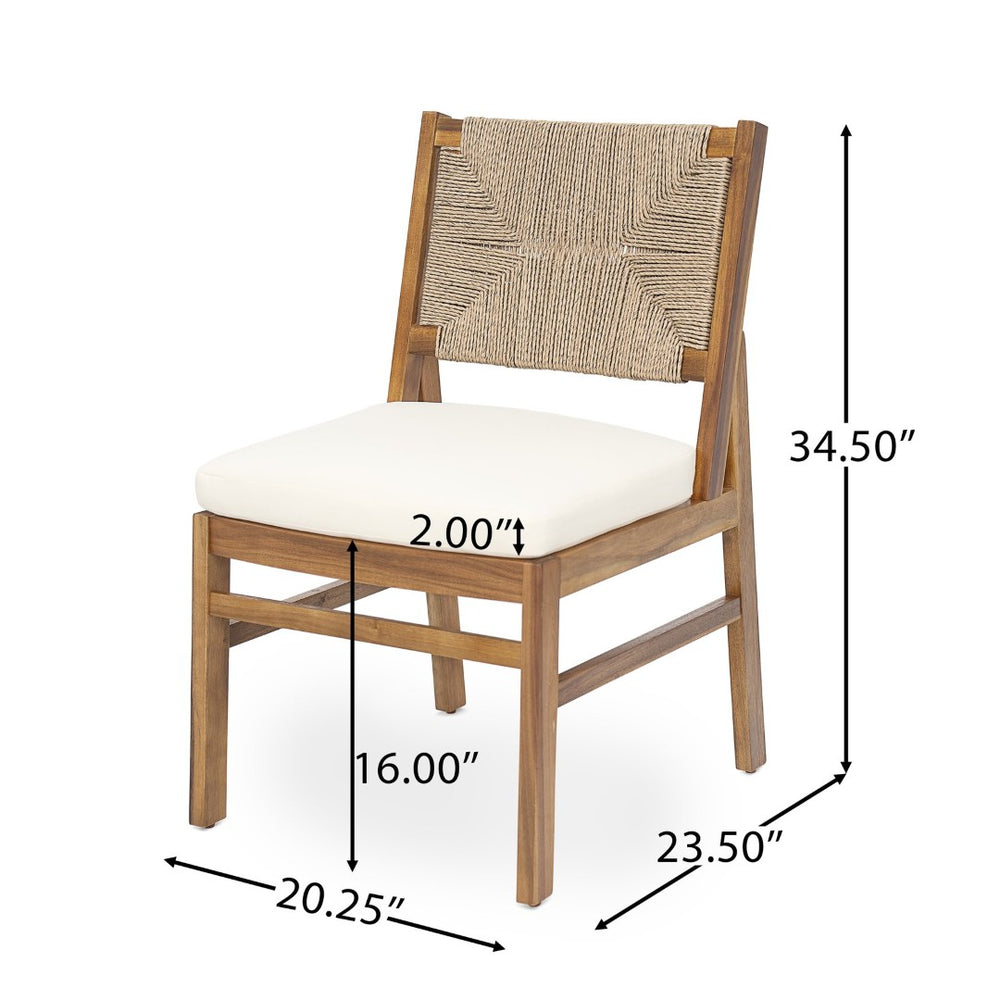 English Elm Outdoor Acacia Wood Seven Piece Patio Dining Set with Wicker Chairs Cream Cushions N773OD00124B